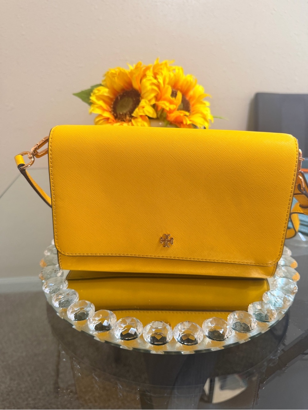 Tory Burch Bright Yellow Saffiano Crossbody Bag